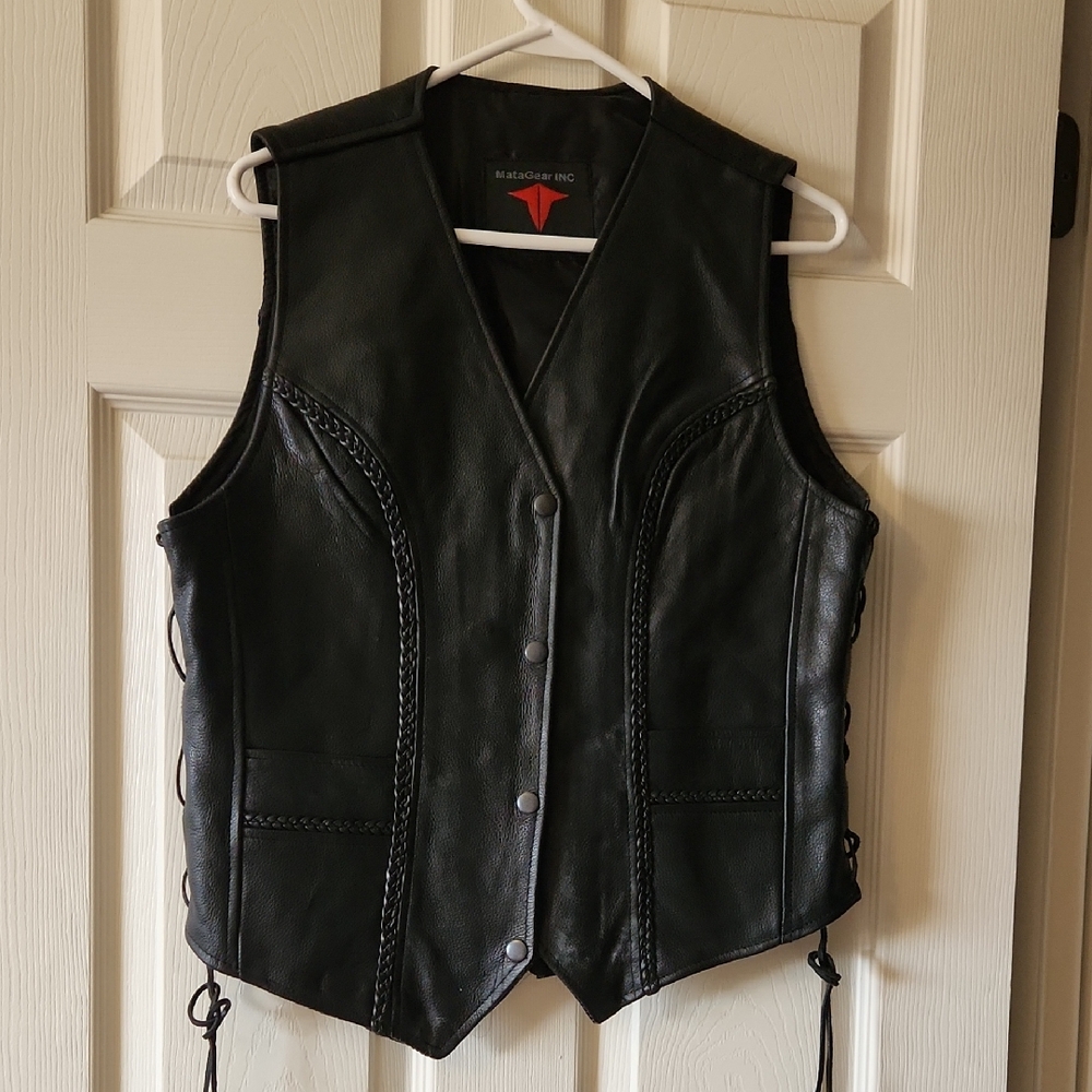 Black Leather Vest with Braided Details